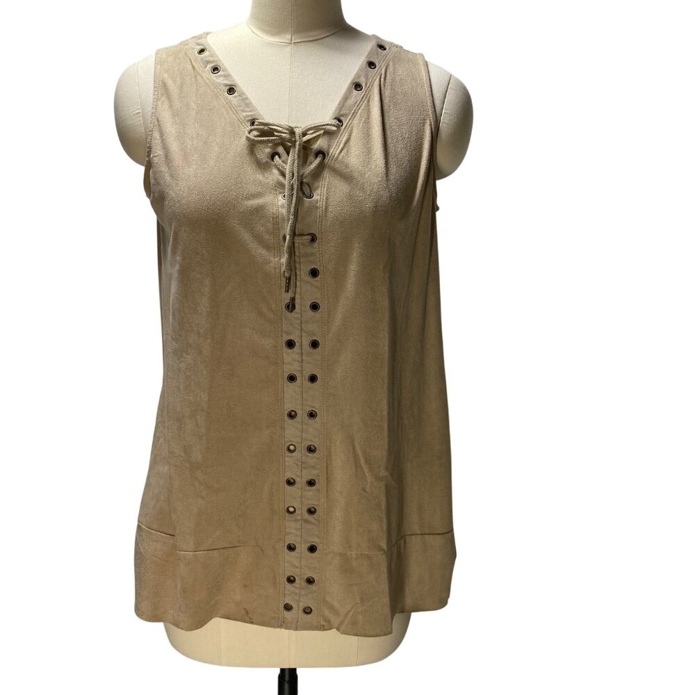 Sleeveless Suede Lace-Up Top‎ With Grommet Detail